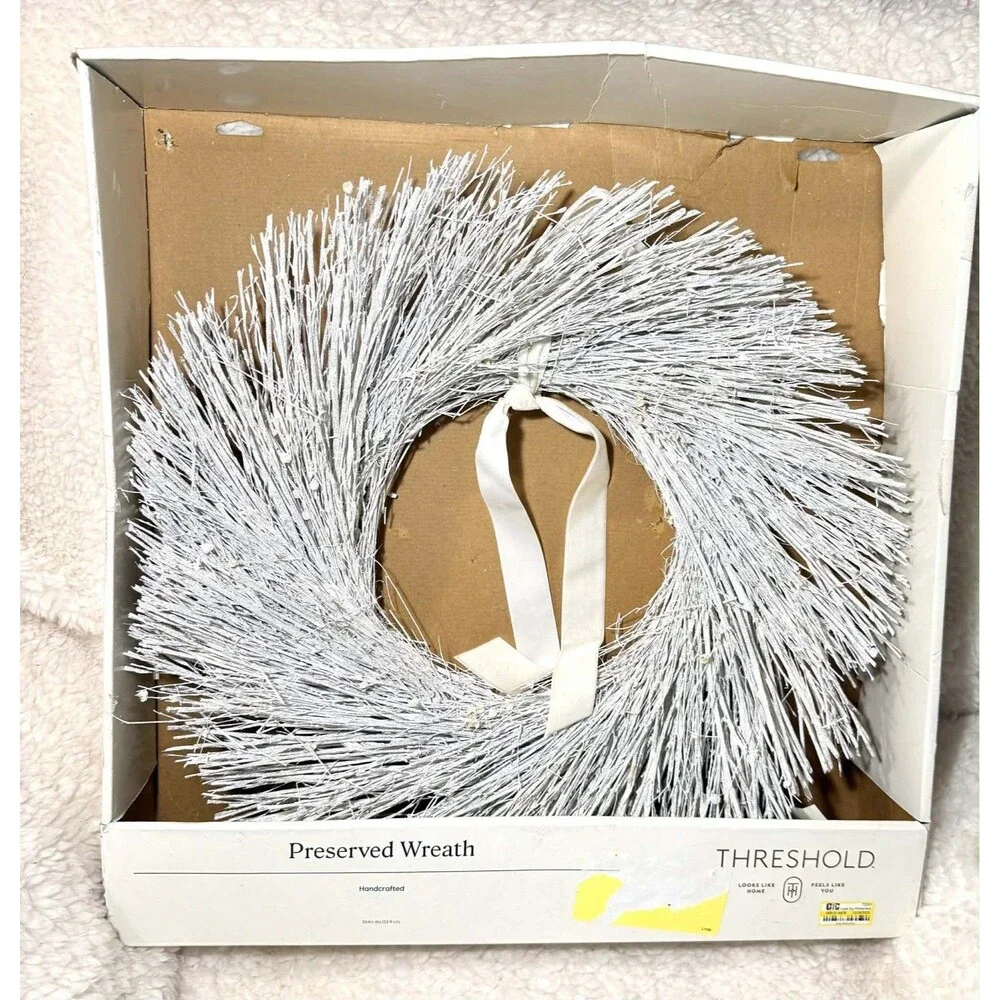 Threshold Luxe Icy Christmas Wreath 26” Preserved Winter Decor READ